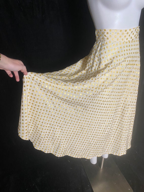 Vintage 1950’s cream and metallic gold polka dot … - image 3