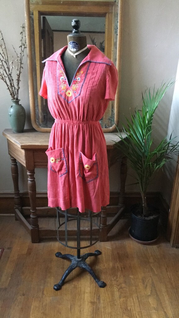 Vintage 1970's Pink Peasant Dress