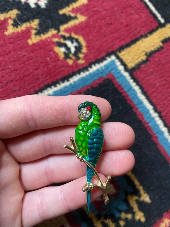 Vintage 1950’s blue and green parrot brooch with … - image 4