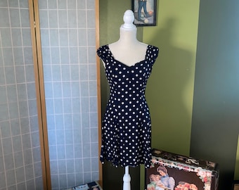 Vintage 1980’s navy blue and white polka dot dress, size 7