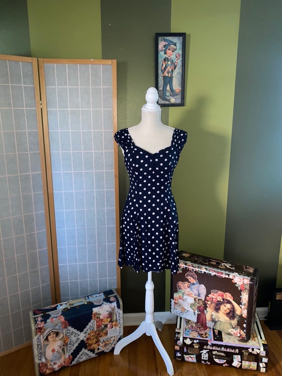 Vintage 1980s Navy Blue and White Polka Dot Dress Size 7 Etsy