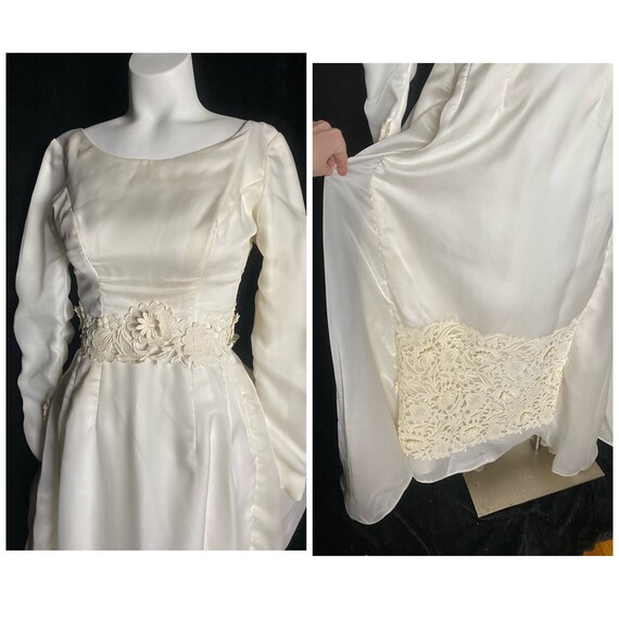 Vintage 1960’s 1970’s cream wedding dress with bi… - image 2