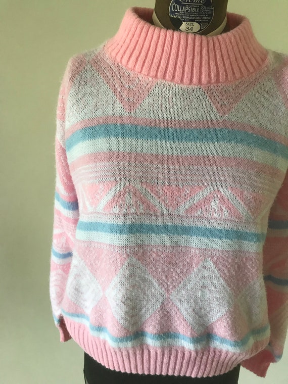 Vintage 1980s early 1990s pink white and blue swe… - image 2
