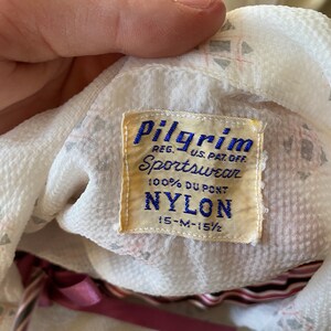 Vintage 1950's Pilgrim Sportswear Sheer White Short Sleeve Button Up Men's Collar Nylon Shirt, size medium large image 4
