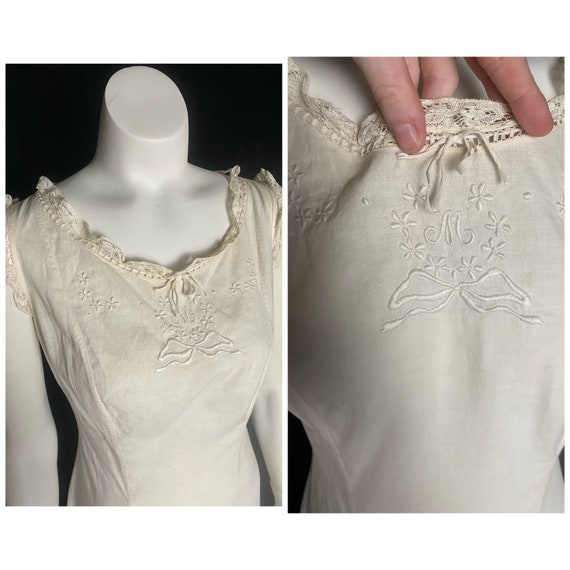 Antique 1800’s 1900’s white cotton embroidered ni… - image 2