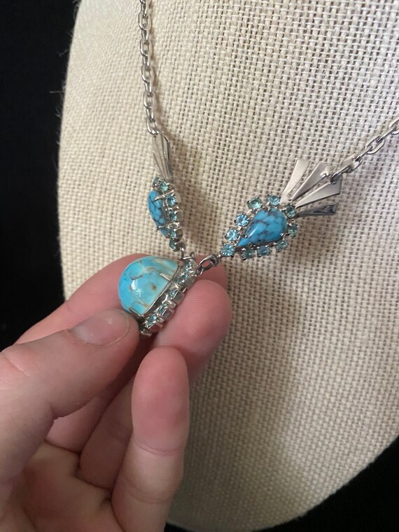 Vintage 1960’s silver and turquoise formal rhines… - image 3