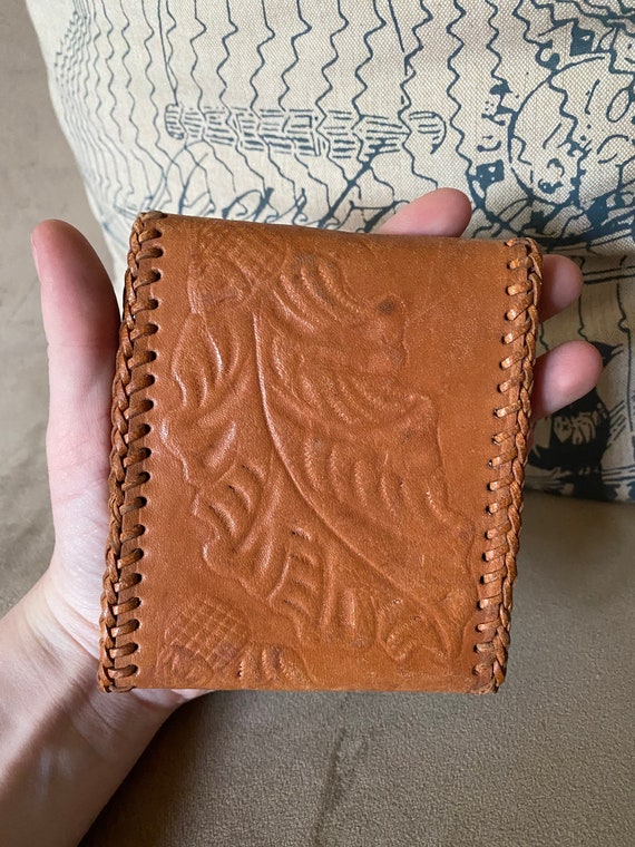 Vintage 1980’s light brown tooled leather wallet - image 6