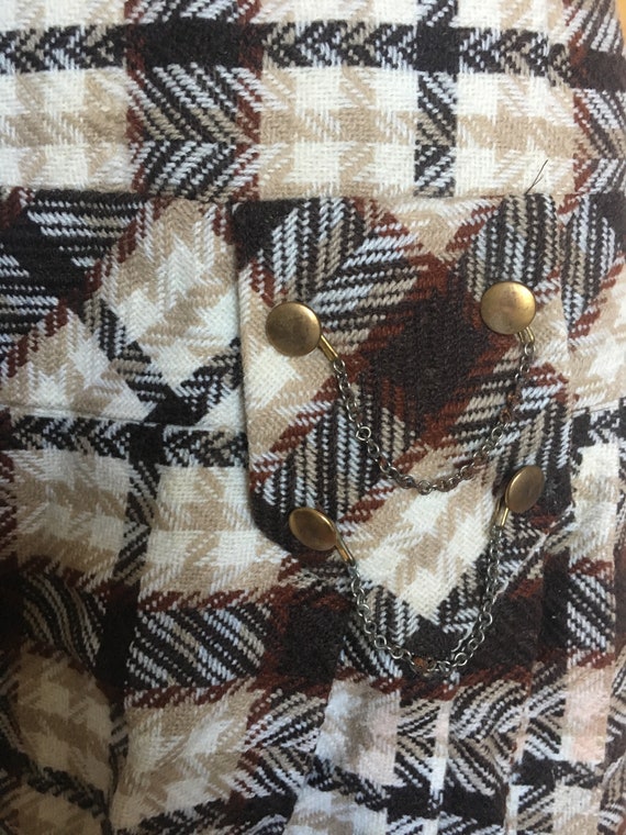 Vintage 1970's Brown and White Plaid Drop Waist M… - image 2