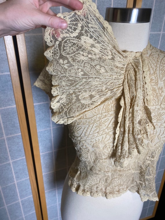 Vintage 1930’s antique sheer corded beige blouse … - image 3