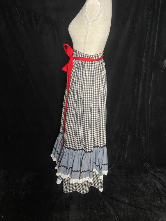 Vintage 1970’s gray gingham ruffle maxi skirt wit… - image 6