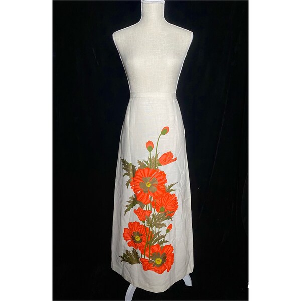 Vintage 70s Shaheen Skirt Hawaiian Lily Flowers Midi Maxi L