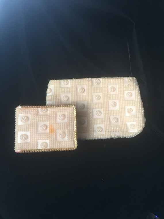 Vintage 1960's Plastic Rose Bead Wallet and Clutch