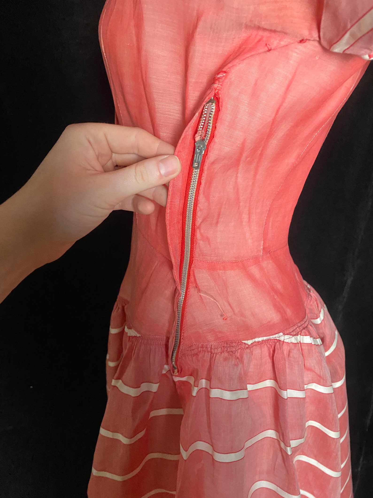 Small 1950s Semi Sheer Metallic Striped Dress