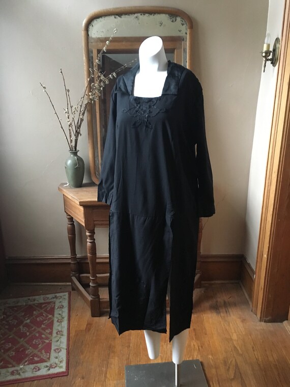 Vintage Antique Black Square Dress with Panel Skir
