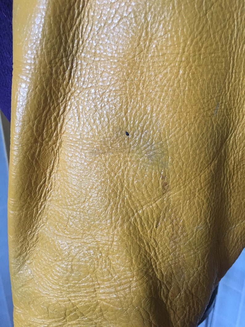Vintage 1960/'s Purple and Yellow Leather and Wool Letterman Jacket Battle Creek Braves