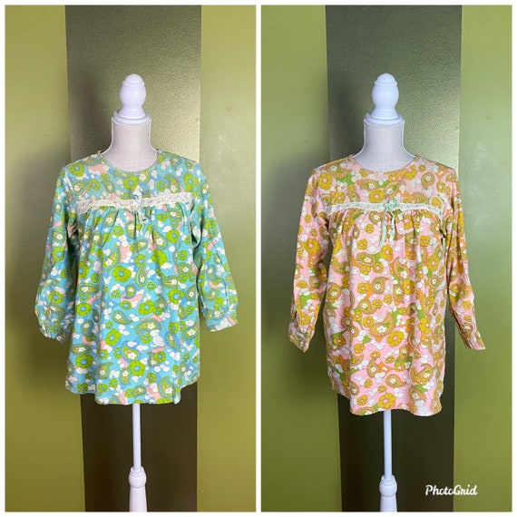 Vintage 1960’s flannel paisley pajamas tops in blu