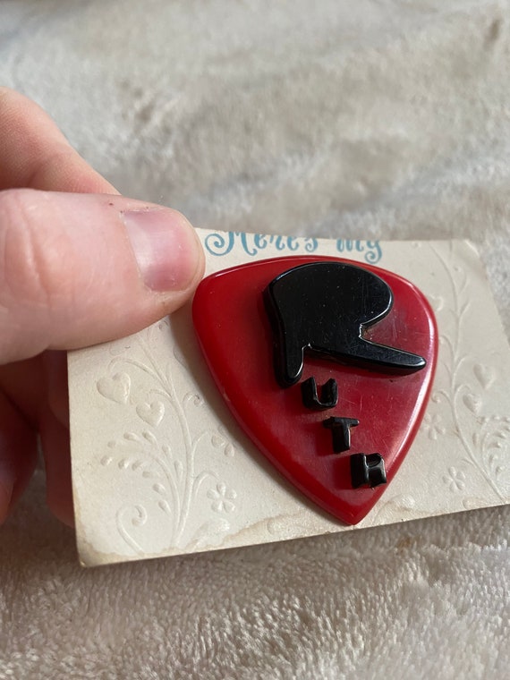 Vintage 1940’s red and black celluloid Ruth name b