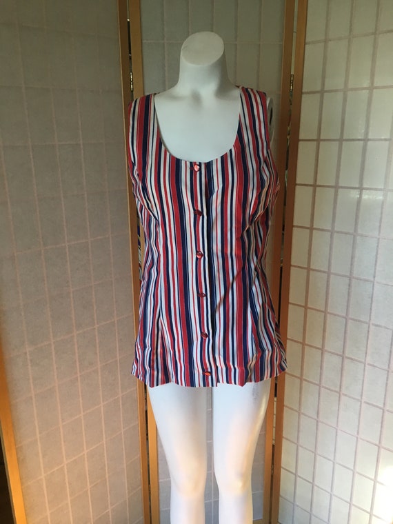 Vintage 1970's Red White and Blue Striped Tunic, … - image 1