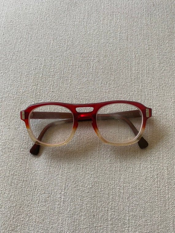 Vintage Red And Clear Ombré Plastic Eyeglasses Wi… - image 1