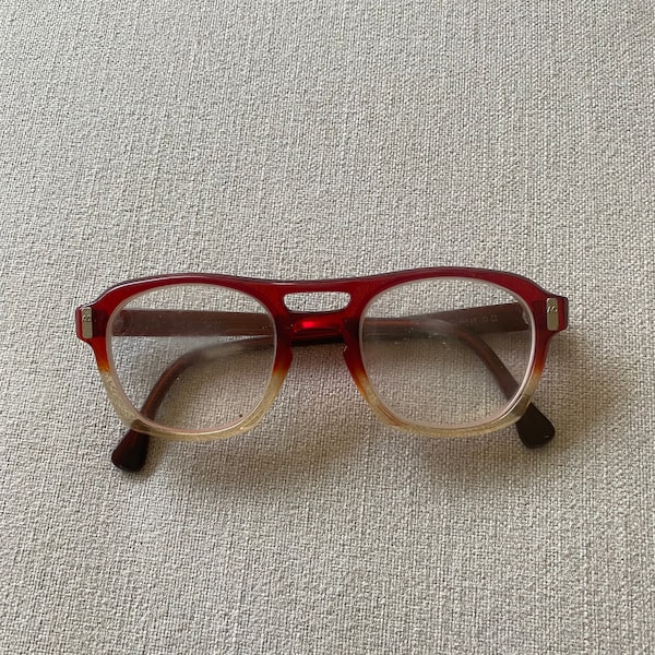 Vintage Red And Clear Ombré Plastic Eyeglasses With Original Lenses