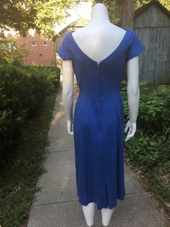 Vintage 1950's Blue Wool Beaded Wiggle Dress, siz… - image 6