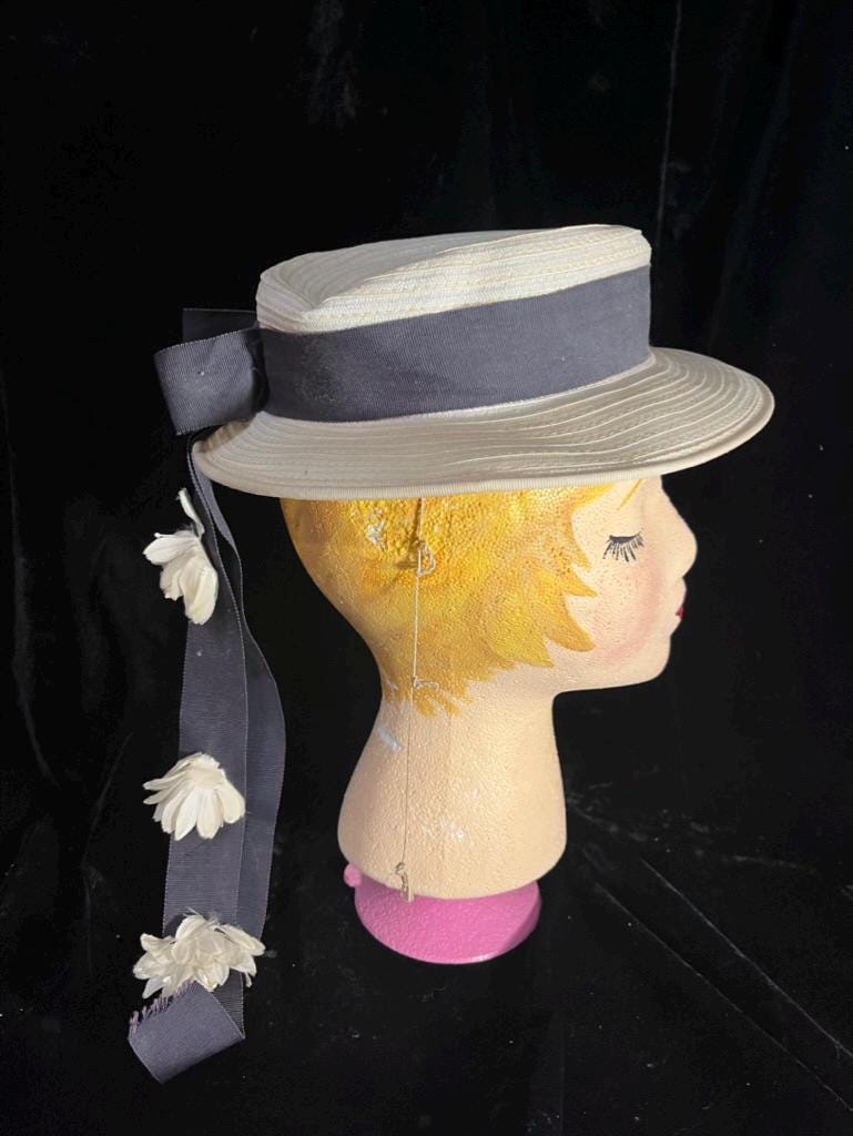 Vintage 50s Clover Lane Ivory Straw Sailor Hat Lightweight Summer Vacation SZ S VIntage 40 main image 4