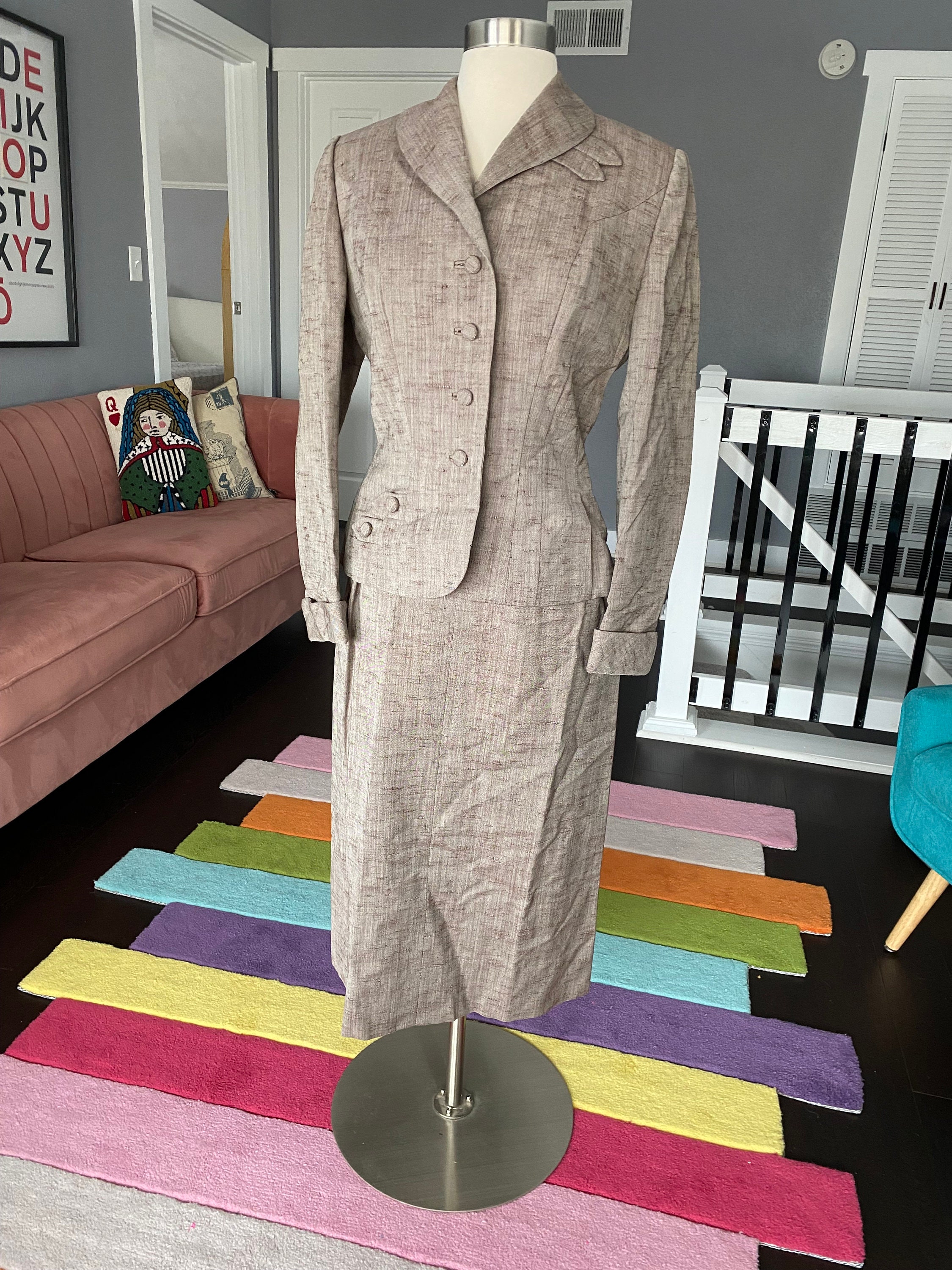 Real Vintage Search Engine Vintage 1940s Light Brown Fitted Skirt Suit, Size Medium $115.00 AT vintagedancer.com