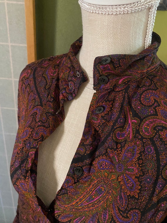 Vintage 1980’s purple paisley long sleeve blouse,… - image 3