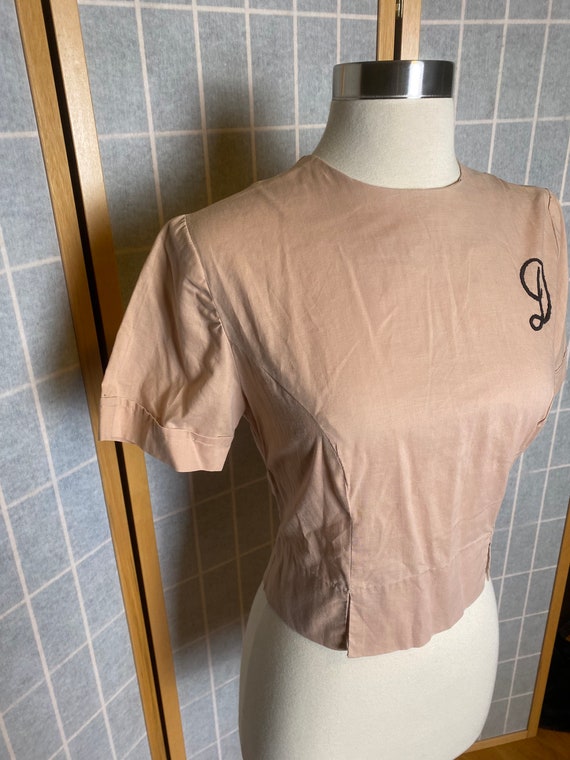 Vintage 1950’s pink tan short sleeve embroidered … - image 3