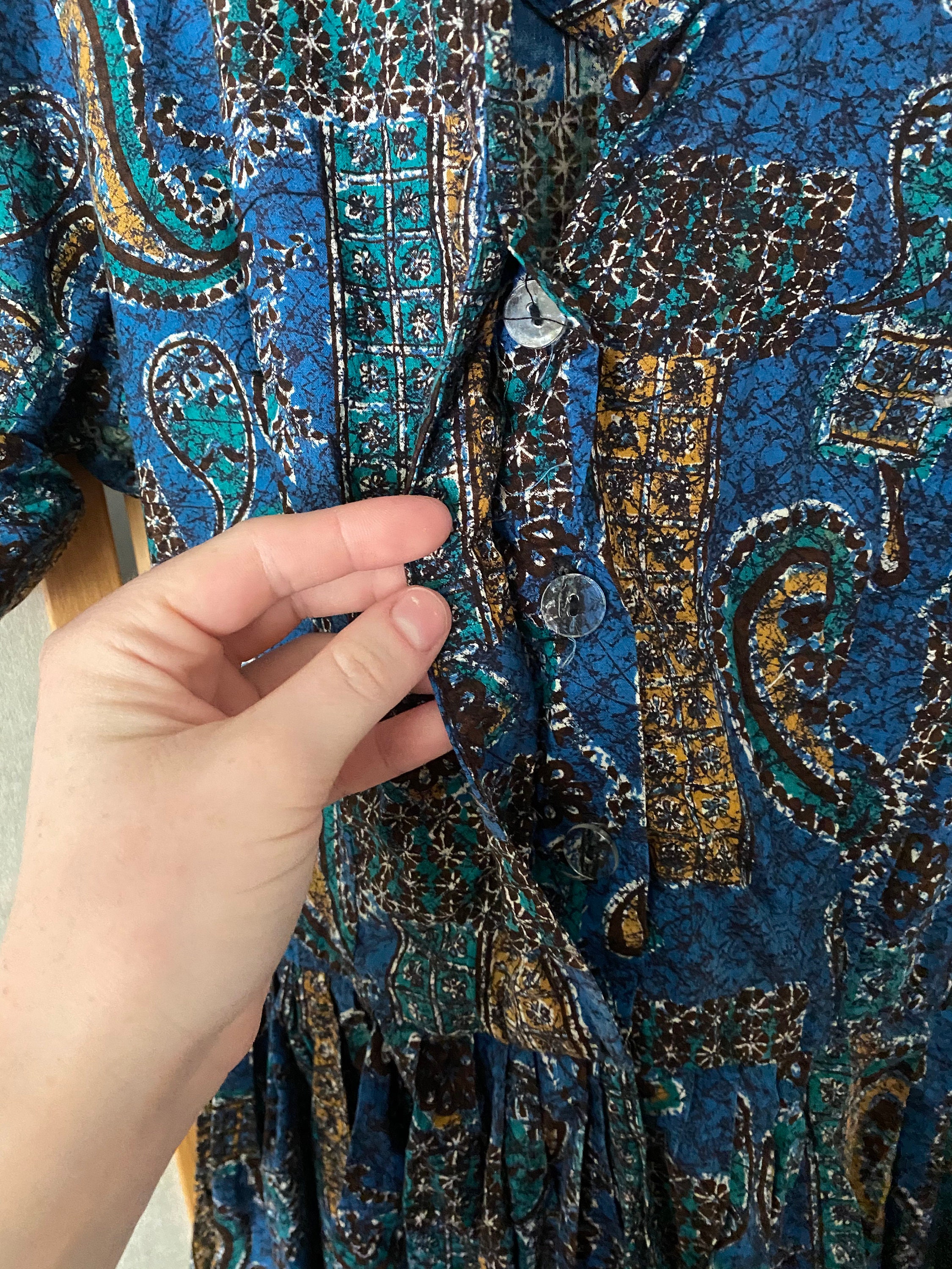 Vintage 1950's Batik Blue Green Yellow Paisley Cotton - Etsy