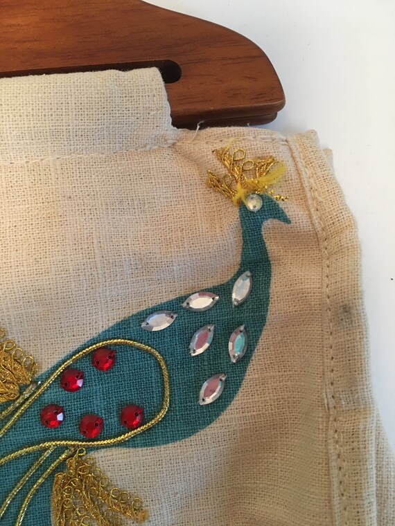 Vintage 1990's Blue Peacock Canvas Bag Purse with… - image 4