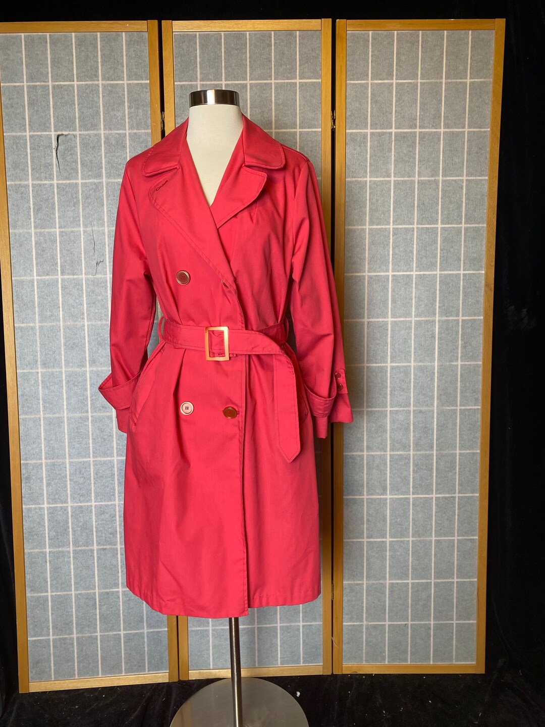Vintage 1960s Bright Pink Pea Coat Raincoat With Belt, Size Medium Etsy