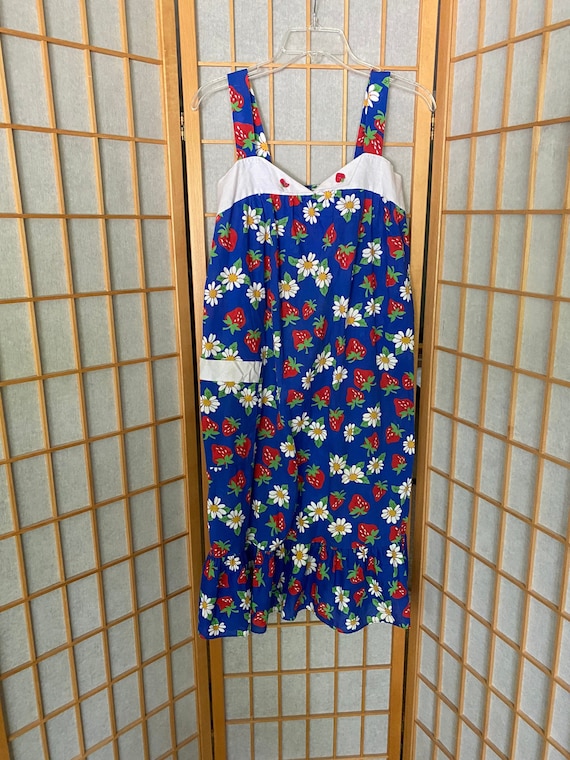 Vintage 1980’s blue sun dress with strawberries