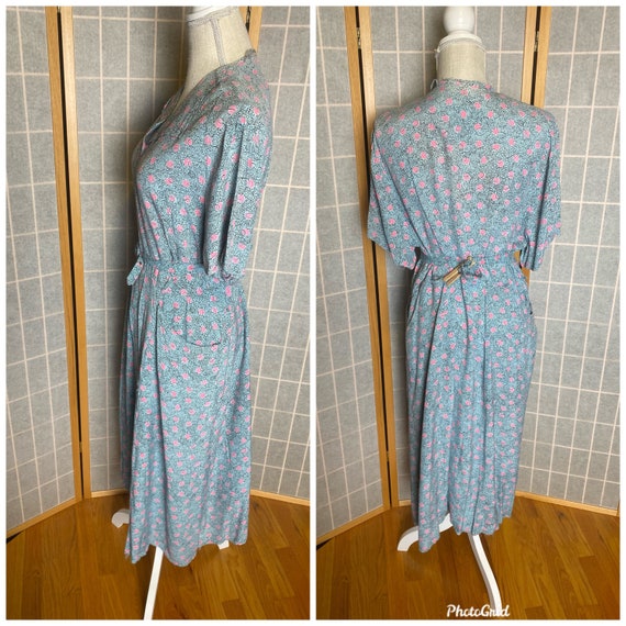 Vintage 1950’s blue short sleeve day dress with p… - image 2