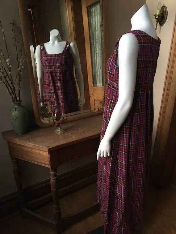 Vintage 1970's Red Plaid Wool Dress size large - image 1