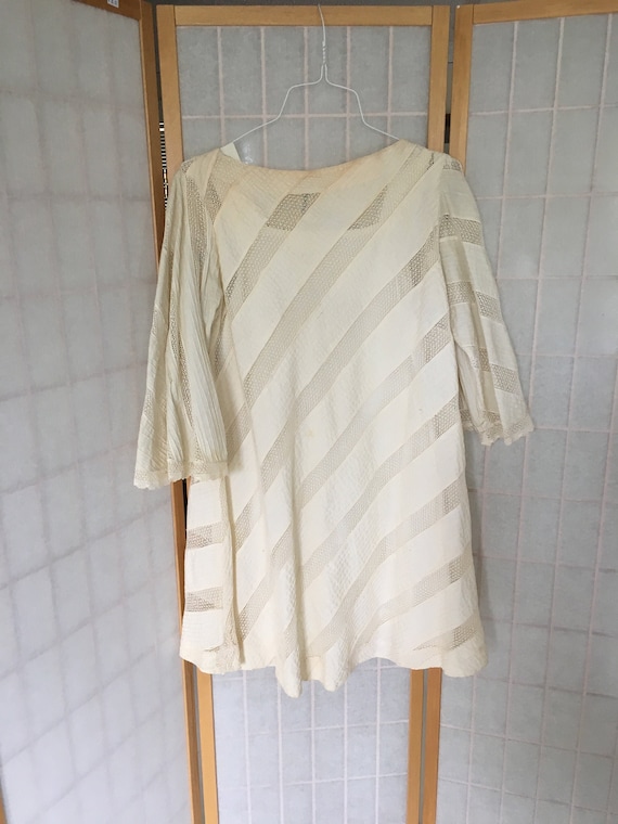 Vintage Antique Beige, White Striped Dress with Sl