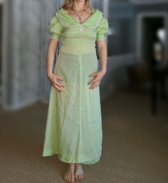 Vintage 1970's Lime Green Semi Sheer Cottonn Maxi 