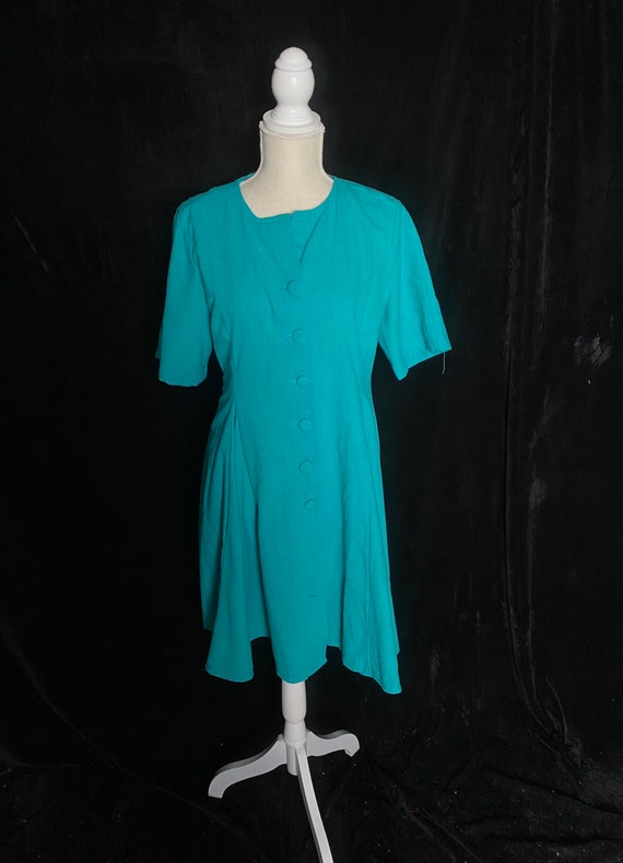 Vintage 1980’s teal short sleeve button up dress, 