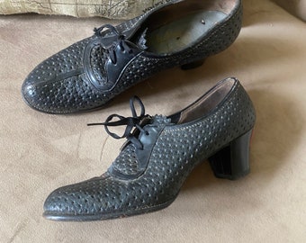 Vintage 1940's zapatos de tacón alto de cuero negro