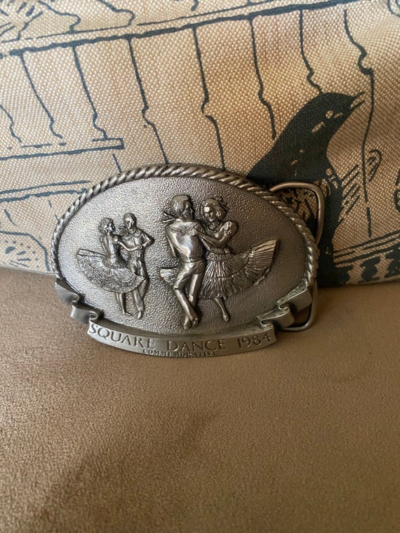 Vintage 1980’s silver pewter square dancing oval b