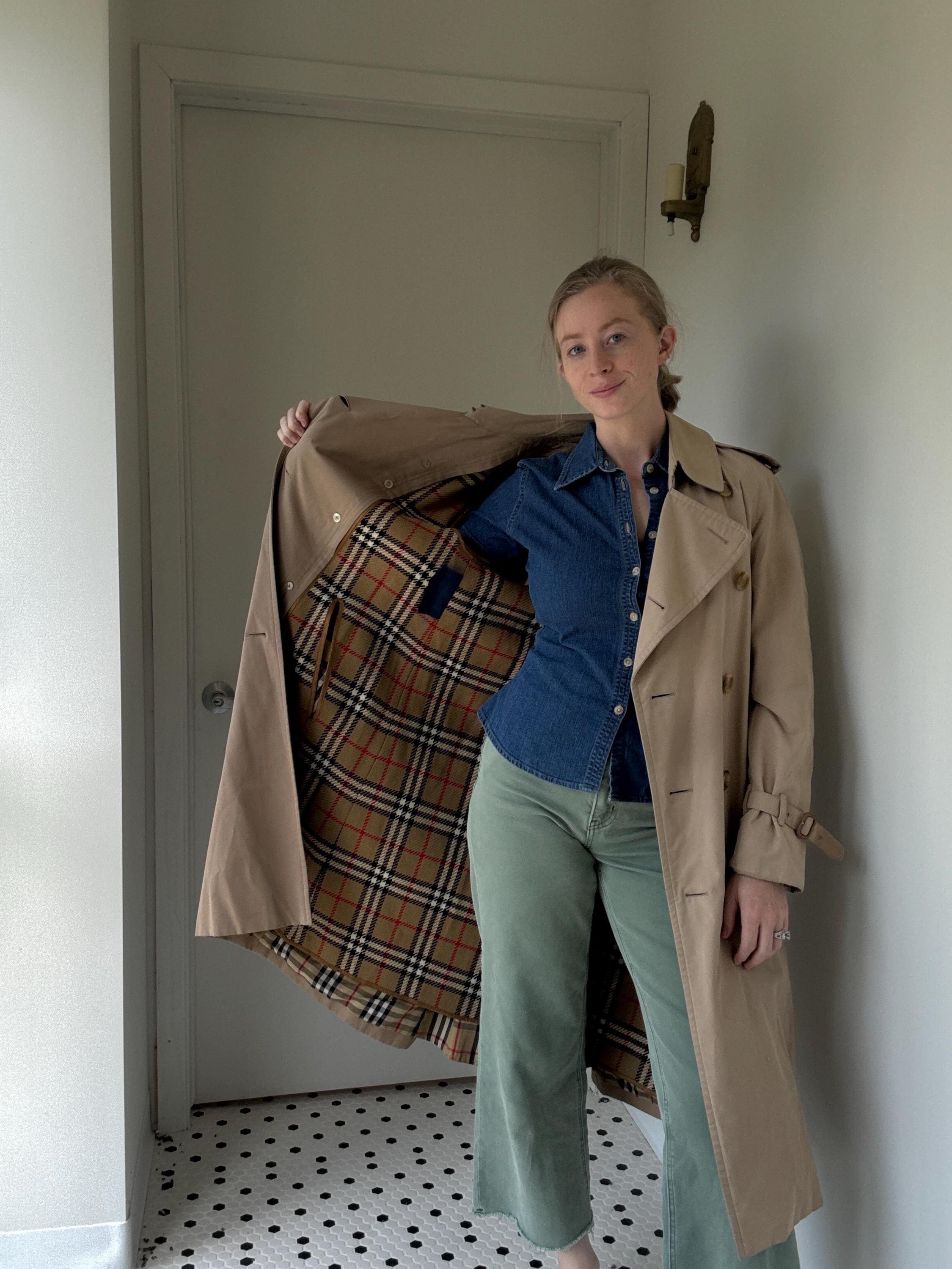 Vintage Burberry Double Breasted Trench Coat With Lining, Size 44