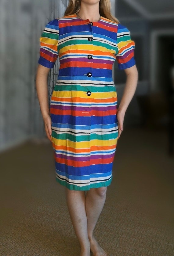 Vintage 1980's RAinbow Stripe Jessica Howard Shor… - image 1