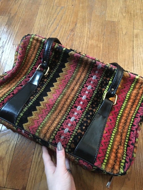 Vintage Incredible Fuzzy Colorful Rectangle Bag - image 5