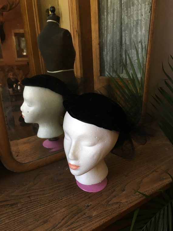 Vintage Black Velvet Braided Hat