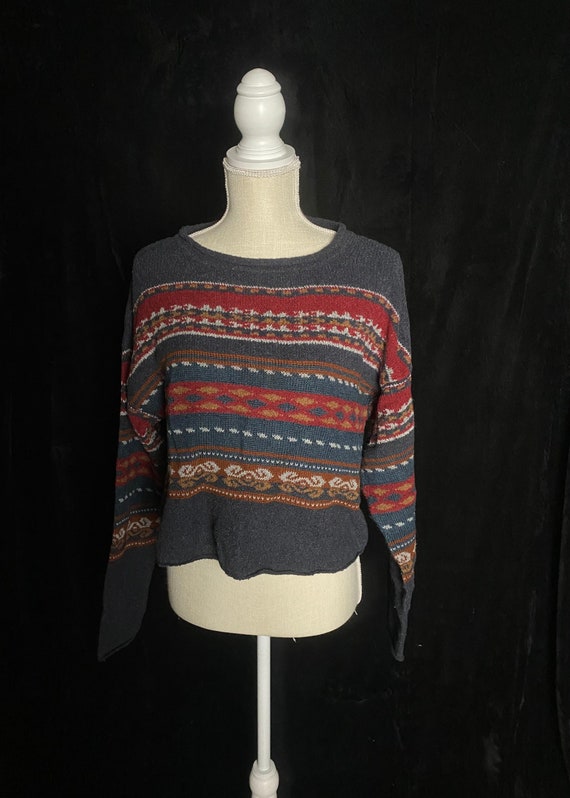 Vintage 1990’s blue, orange and maroon stripe pul… - image 3