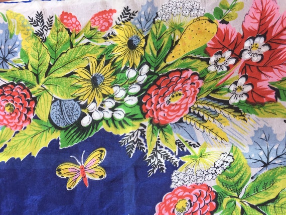 Vintage Blue and Floral Silk Scarf - image 2