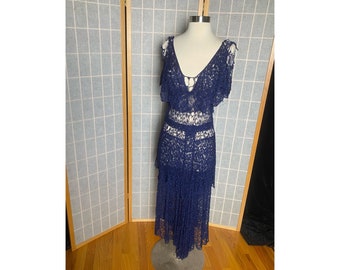 Vintage antique 1930’s blue lace dress, size xs