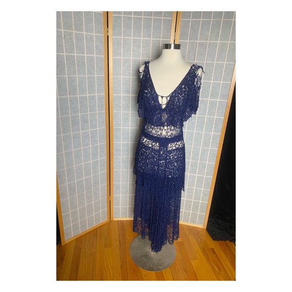 Vintage antique 1930’s blue lace dress, size xs - image 1