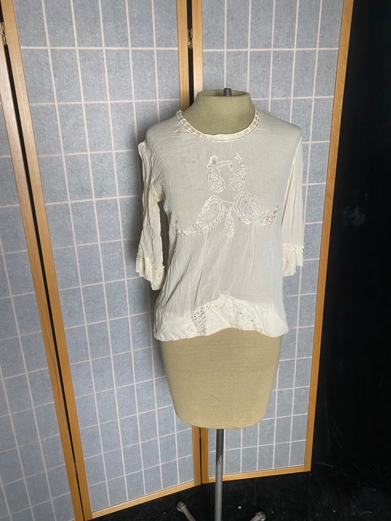 Vintage antique 1930’s cream white silk blouse wit