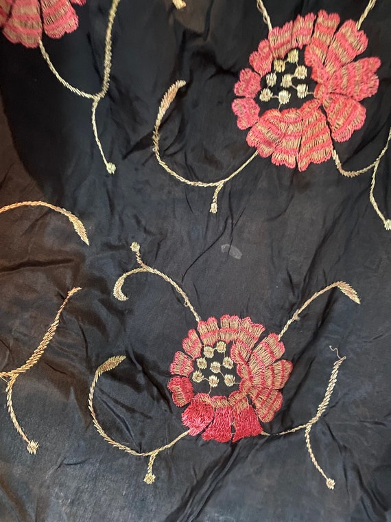 Antique 1920's black silk scarf Piano shawl with … - image 3